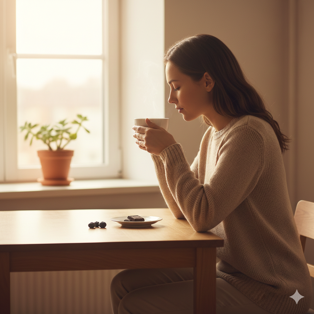 Nahaufnahme einer Hand mit warmem Teeglas